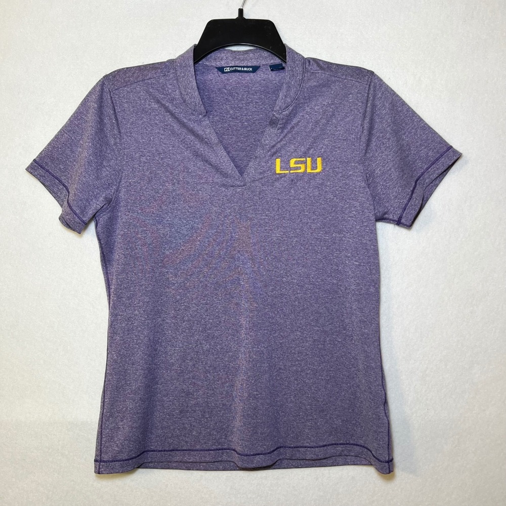 LSU Tigers Collegiate Blokecore Purple V-Neck Polo Shirt Cutter & Buck Women S